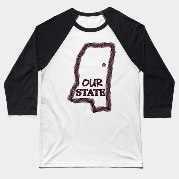 Our State MS Wreath - Maroon & Black Baseball T-Shirt by ObscureDesigns